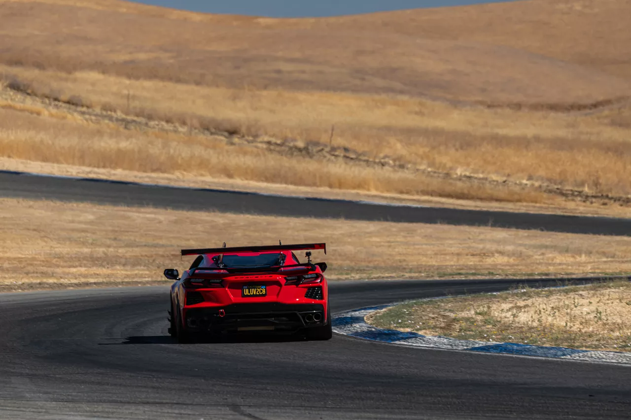 Panning shot of the C8 at speed